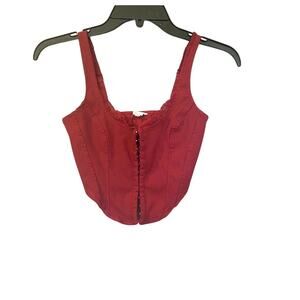 Garage Faye Tank Top Womens XS Red Floral Lace Trim Bustier Adjustable Strap